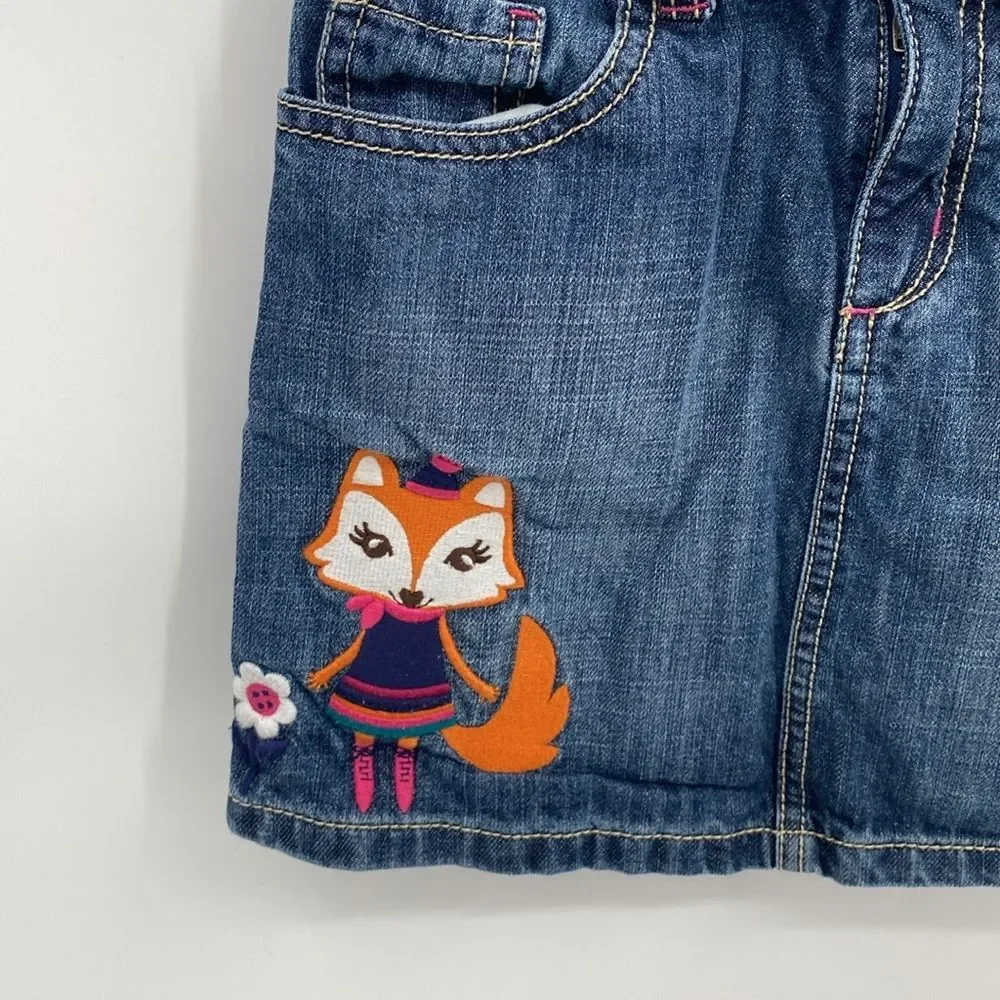 Gymboree Fox Skort Jean Skirt w/ Shorts Cute Fox Girl Flower size 8